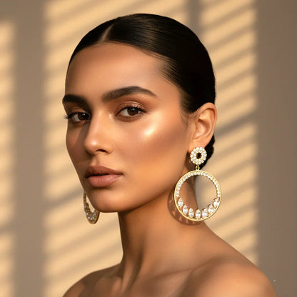 Crystal Halo Gold Hoop Earrings – Elegant Sparkle for Every Occasion - SUNEHRI STORE