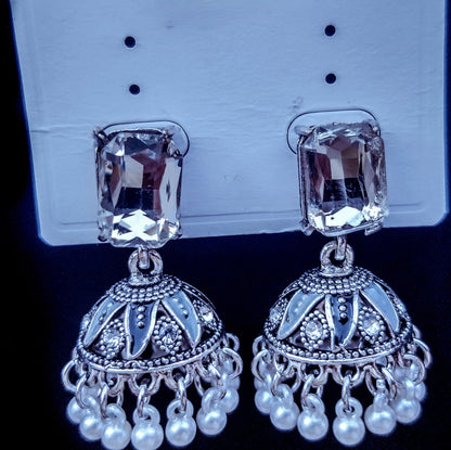 Vintage Silver & Pearl Jhumka Earrings –