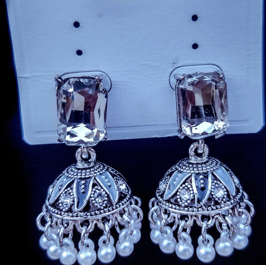 Vintage Silver & Pearl Jhumka Earrings –