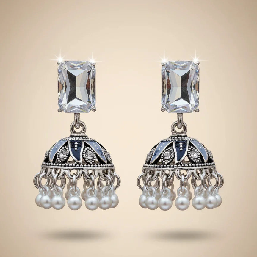Vintage Silver & Pearl Jhumka Earrings – - SUNEHRI STORE