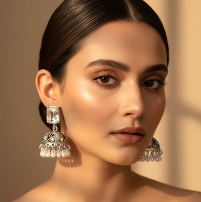Vintage Silver & Pearl Jhumka Earrings – - SUNEHRI STORE