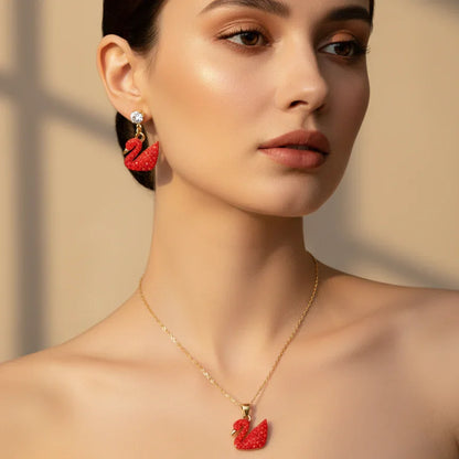 Elegant Red Swan Necklace & Earrings Set - SUNEHRI STORE