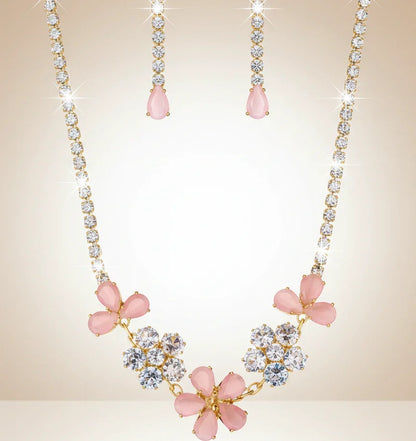 Stunning Floral Crystal Jewelry Set – Glamorous Gold & Pink Elegance - SUNEHRI STORE