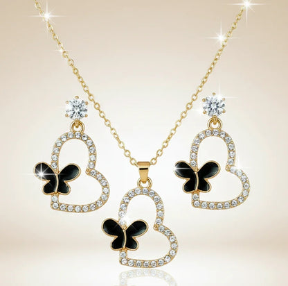 Butterfly Heart Necklace Set – Dazzling Gold & Black Jewelry - SUNEHRI STORE