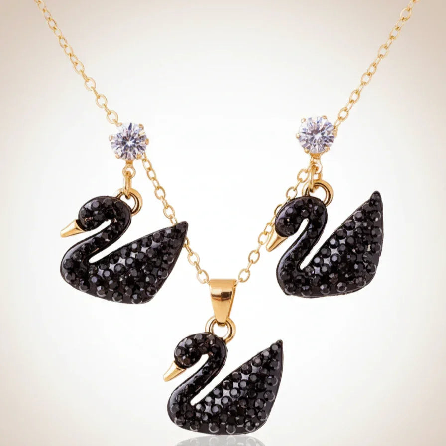 Elegant Black Swan Jewelry Set – Necklace & Earrings - SUNEHRI STORE