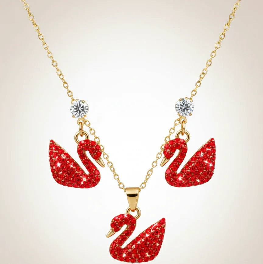 Elegant Red Swan Necklace & Earrings Set - SUNEHRI STORE
