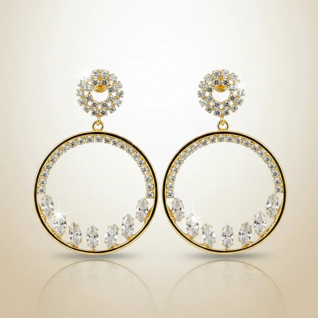 Crystal Halo Gold Hoop Earrings – Elegant Sparkle for Every Occasion - SUNEHRI STORE