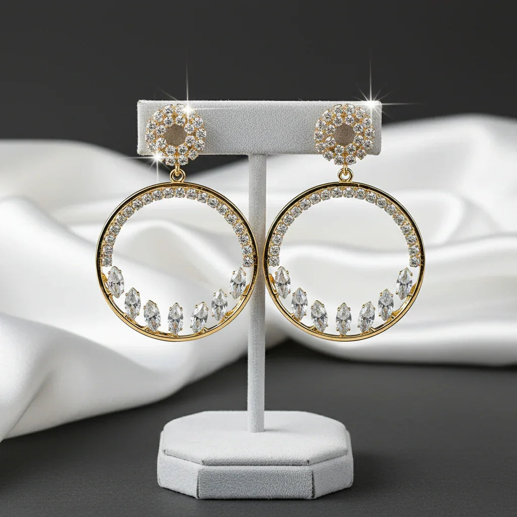 Crystal Halo Gold Hoop Earrings – Elegant Sparkle for Every Occasion - SUNEHRI STORE