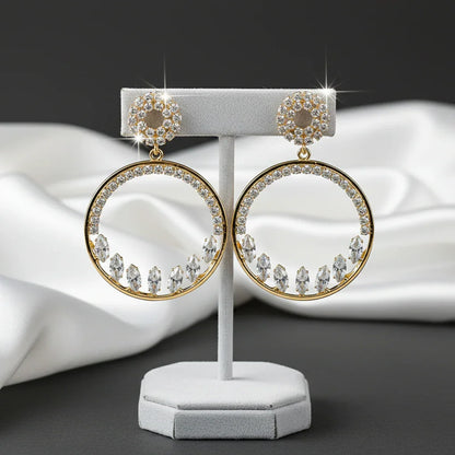Crystal Halo Gold Hoop Earrings – Elegant Sparkle for Every Occasion - SUNEHRI STORE