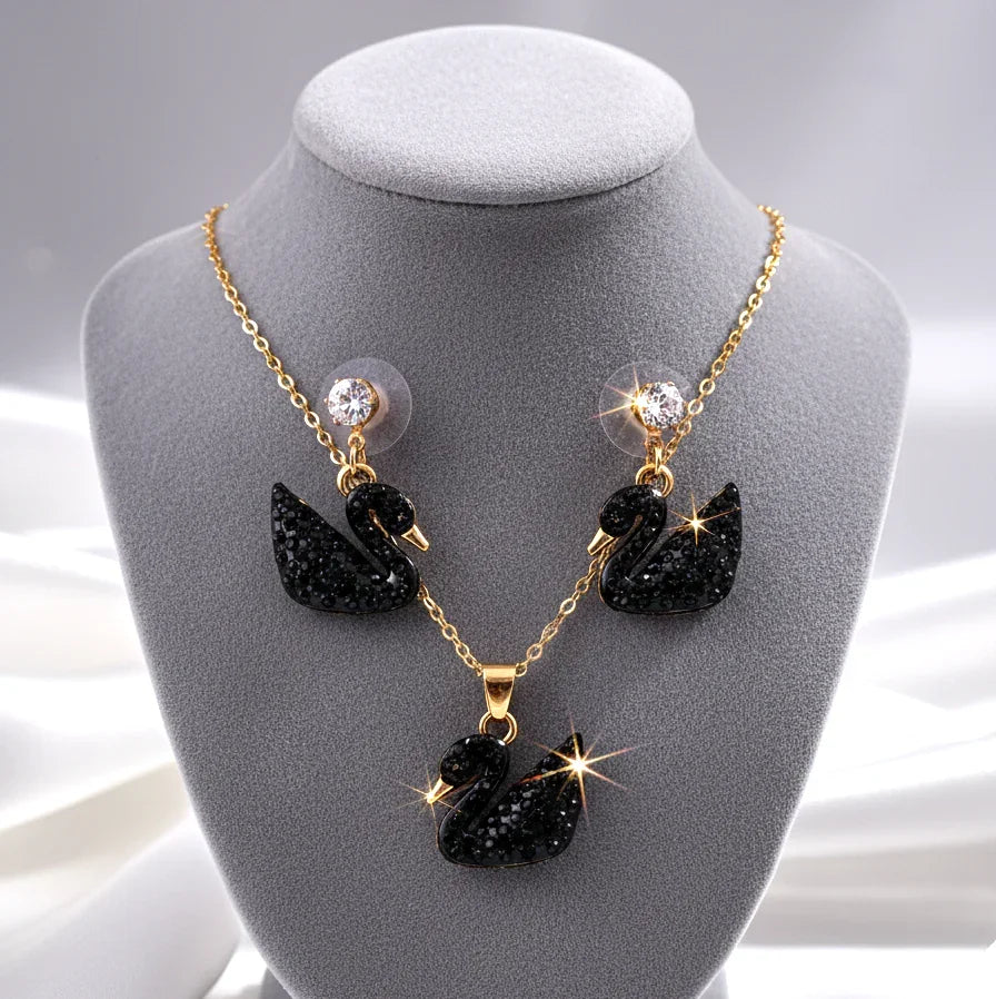 Elegant Black Swan Jewelry Set – Necklace & Earrings - SUNEHRI STORE