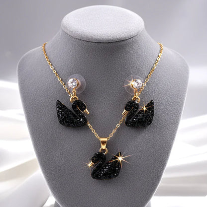 Elegant Black Swan Jewelry Set – Necklace & Earrings - SUNEHRI STORE